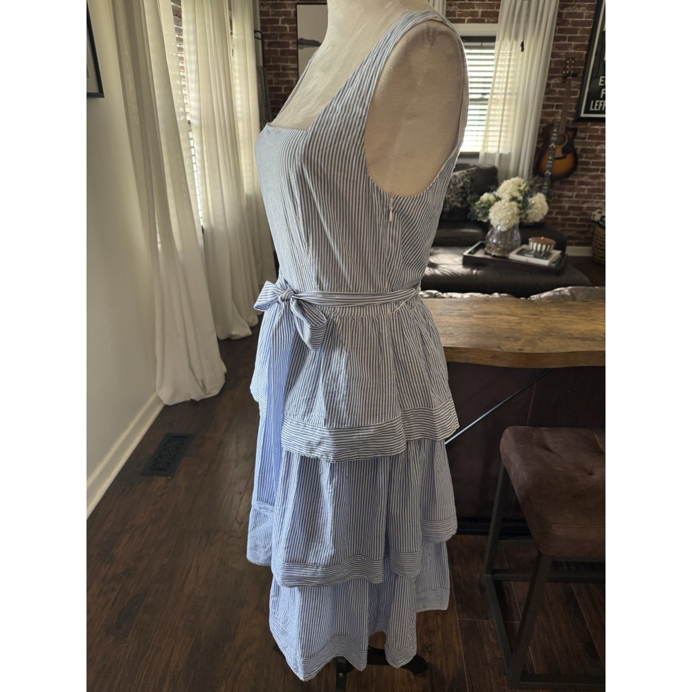 J. Crew Blue/White Striped Tiered Ruffle Midi Dress Size 6 Cotton Coastal Beach - Picture 7 of 12